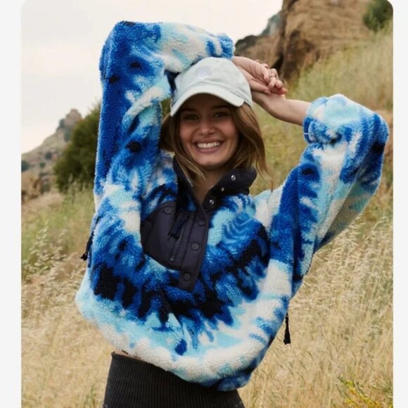 Free People Rocky Ridge Pullover in Ocean Tie Dye Combo XS NWT